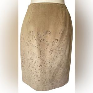 Rena Rowan Women Skirts Size 12 Beige 100% Leather Lined Knee Length Cut Out